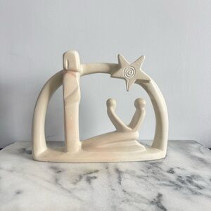 Vintage Hand Carved Kenya Soapstone Nativity Scene Minimalist Modern Holy Family
